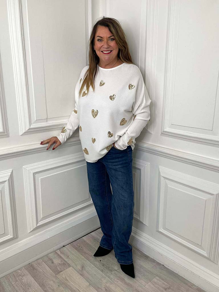 Sequin Heart Knit - Winter White