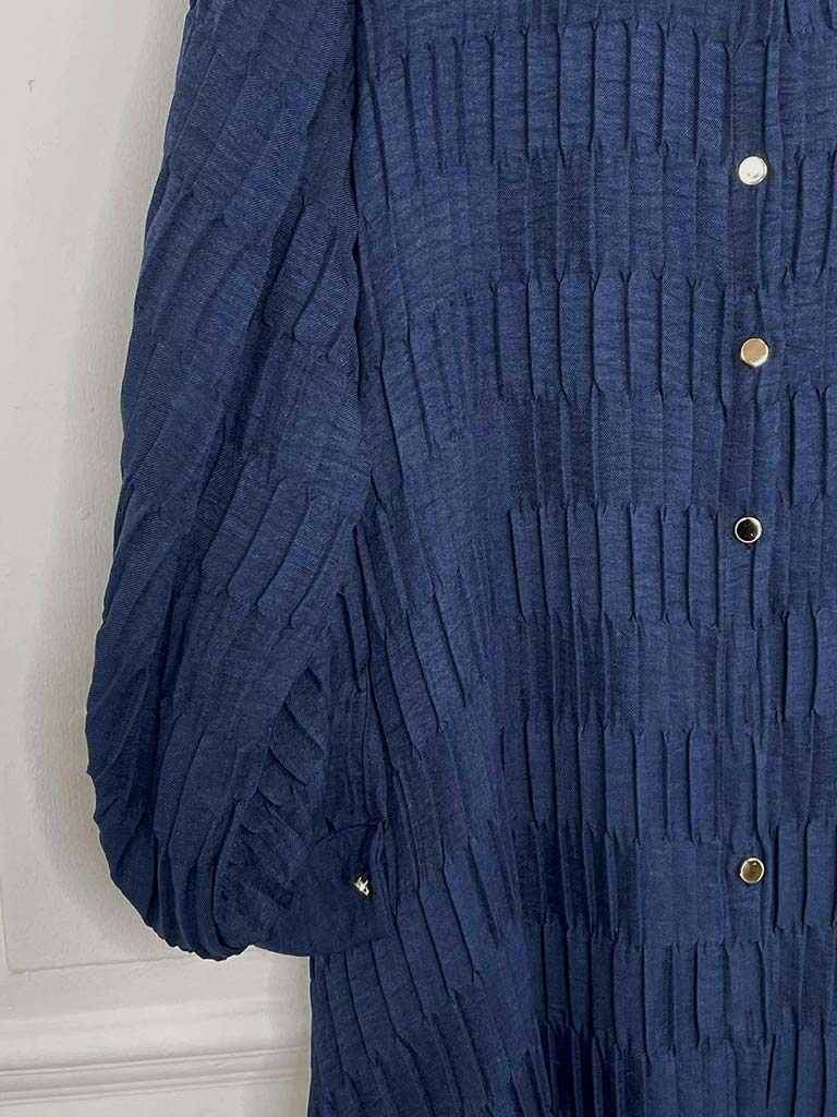 Textured Pleat Shirt Dress - Navy