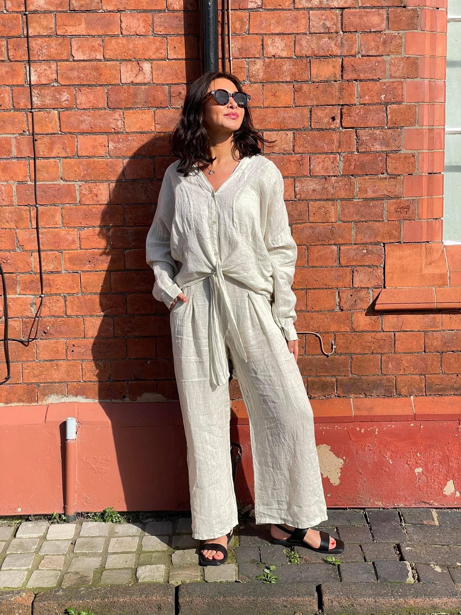 Linen Tie Up Shirt - Stone