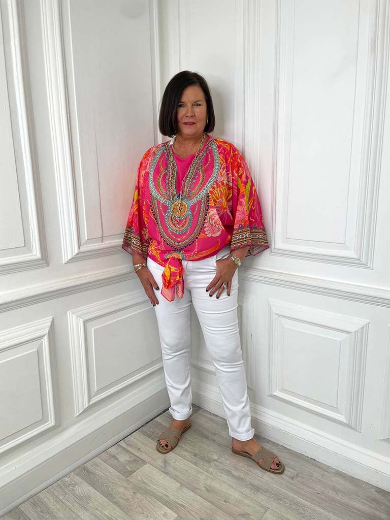 Malissa J Tie Up Top - Orange & Pink