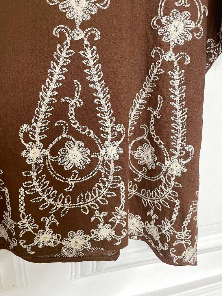 Henna Embroidered Boxy Top - Truffle