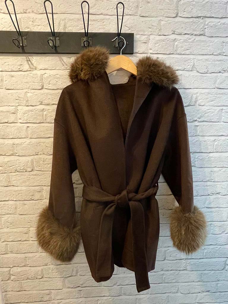 Malissa J Faux Fur Trim Jacket - Chocolate