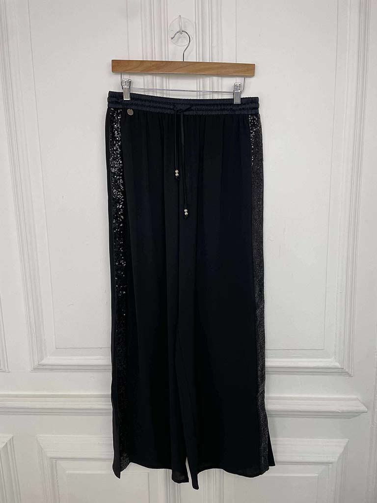Malissa J Sequin Split Side Palazzos - Black