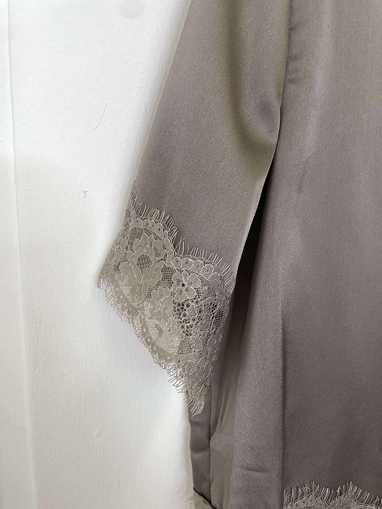 Lace Trim Asymmetric Top - Mocha