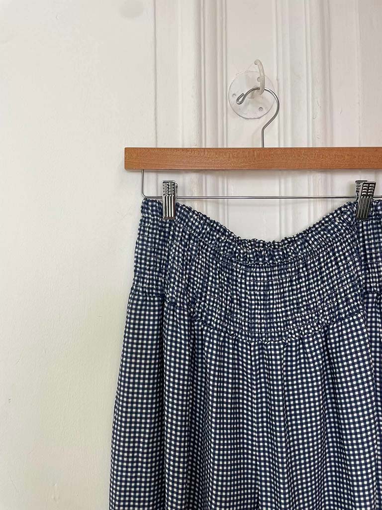 Gingham Ruffle Hem Pants - Navy