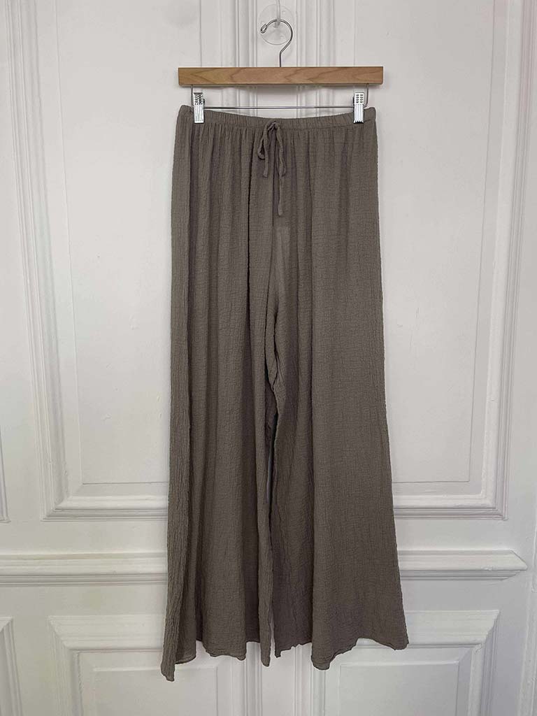 Seersucker Wide Leg Trousers - Driftwood