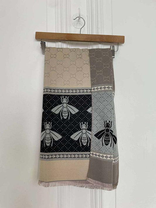 Malissa J Bee Border Scarf - Stone