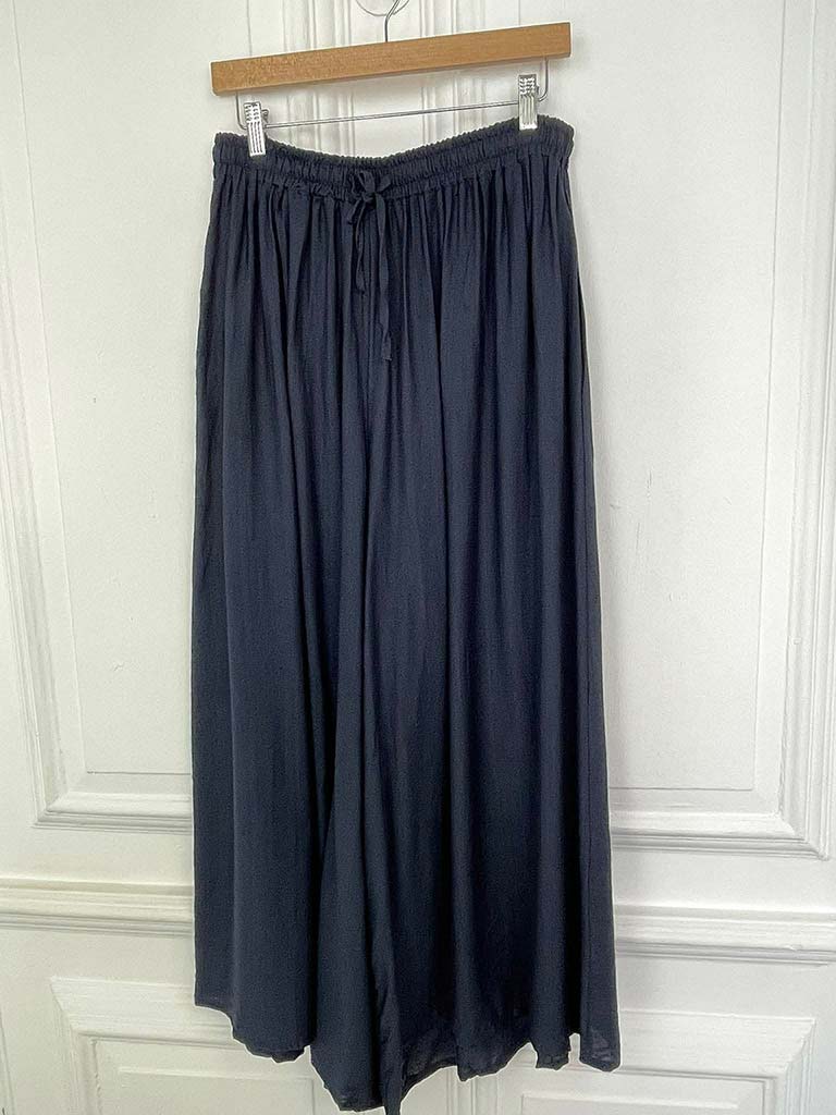 Wide Leg Drawstring Trousers - Navy