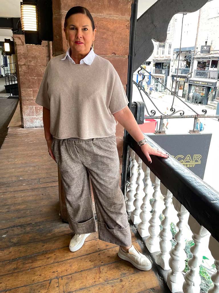 Turn Up Houndstooth Trousers - Latte