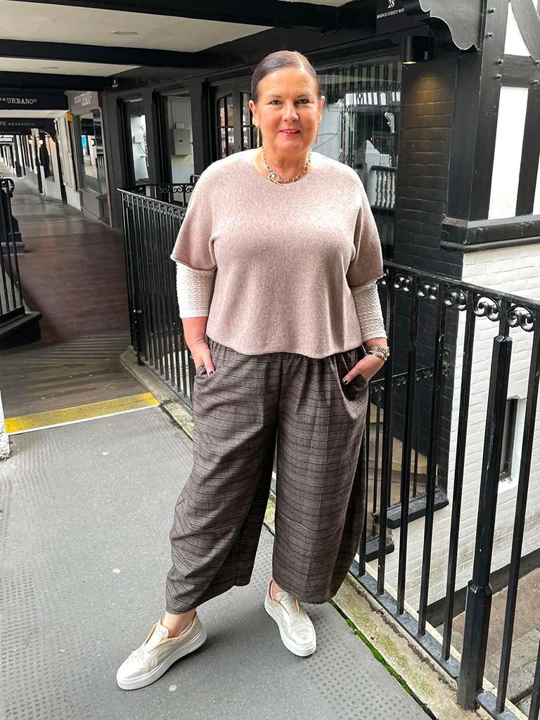 Plaid Cocoon Trousers - Brown Mix