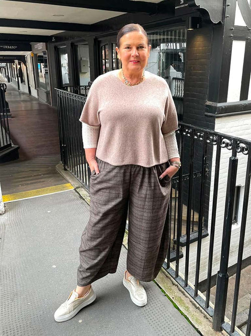 Plaid Cocoon Trousers - Brown Mix