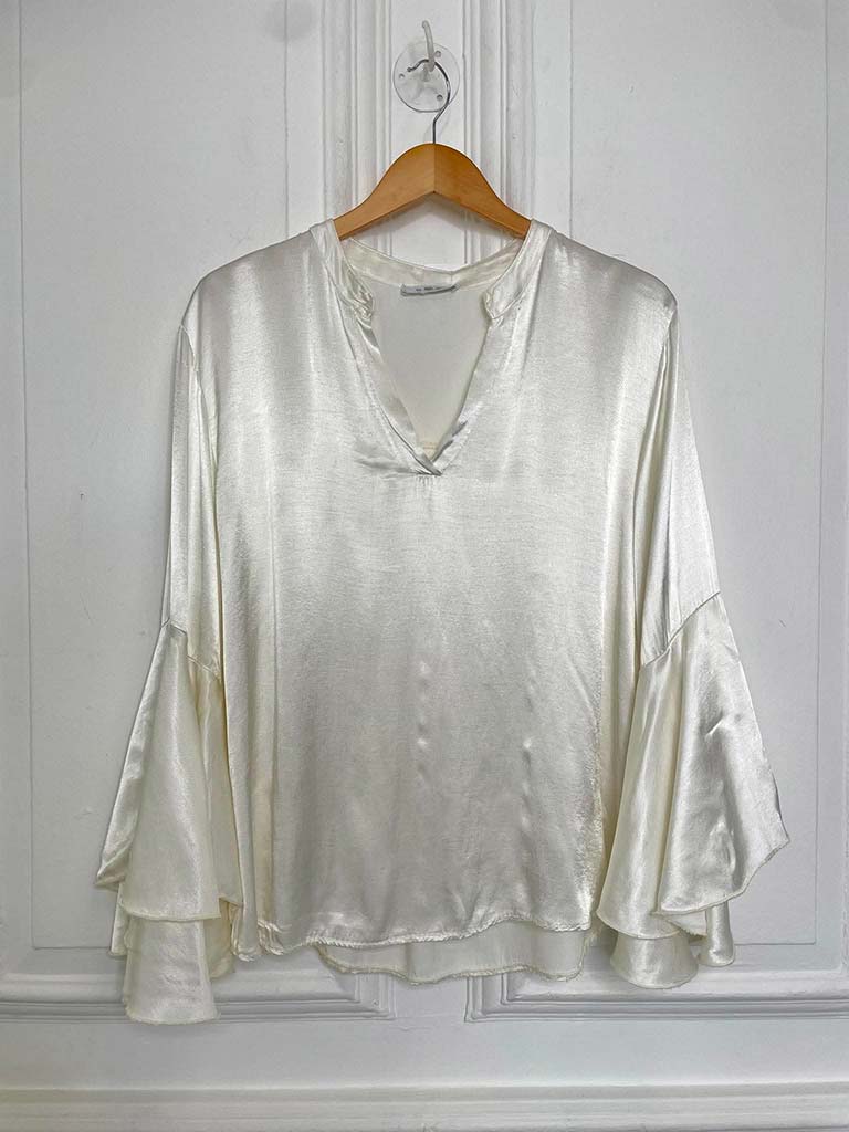 Silk Feel Bell Sleeve Blouse - Ivory