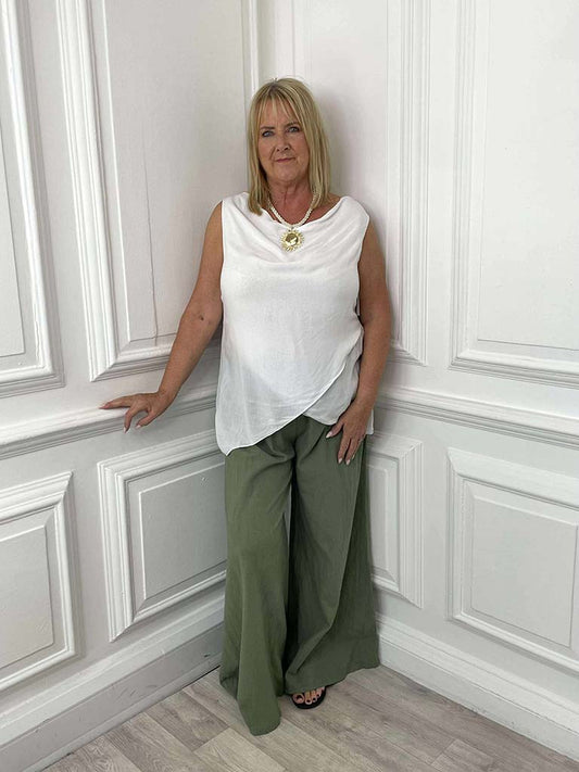 Linen & Cotton Palazzos - Khaki