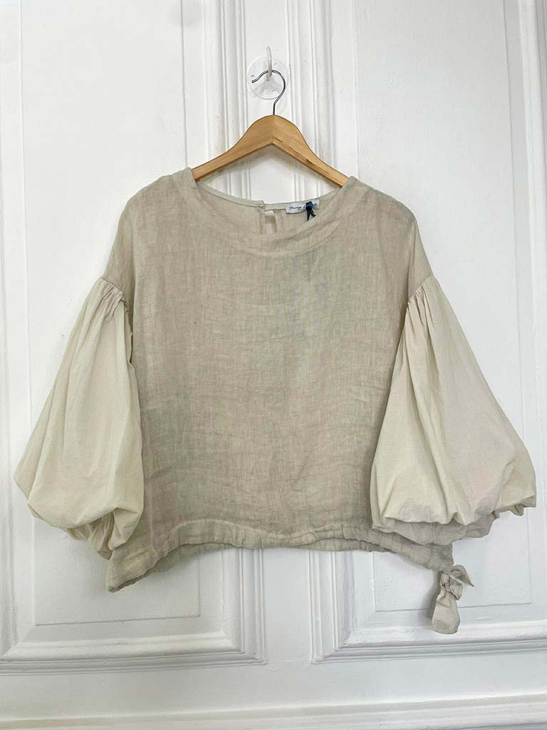 Linen Puff Sleeve Top - Stone