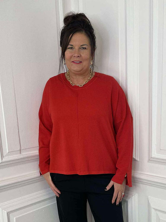 Waffle Drop Back Knit - Cherry