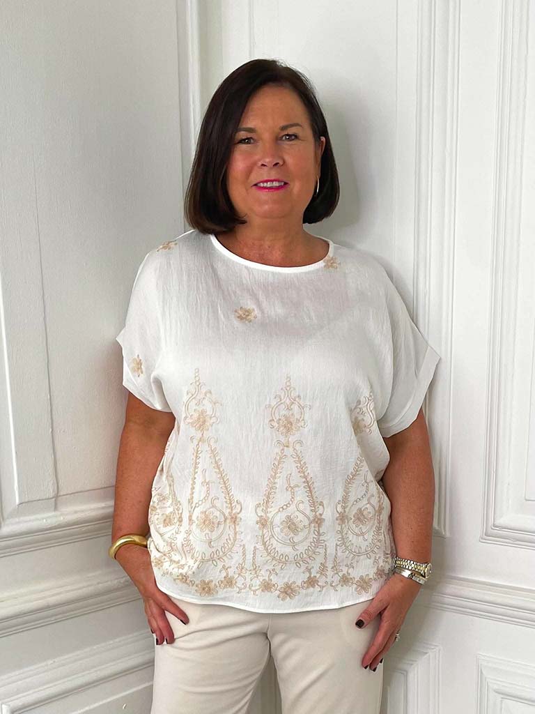 Henna Embroidered Boxy Top - White