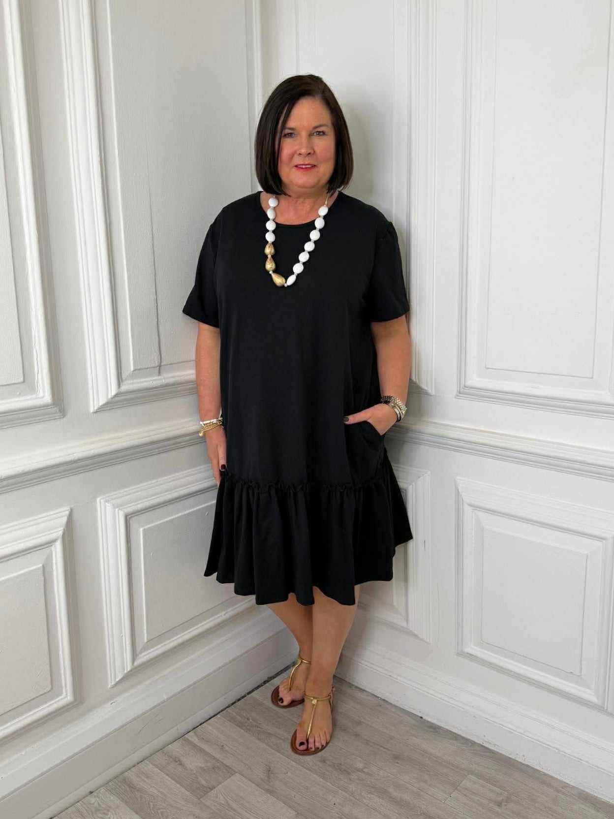 Drop Peplum Hem Dress - Black