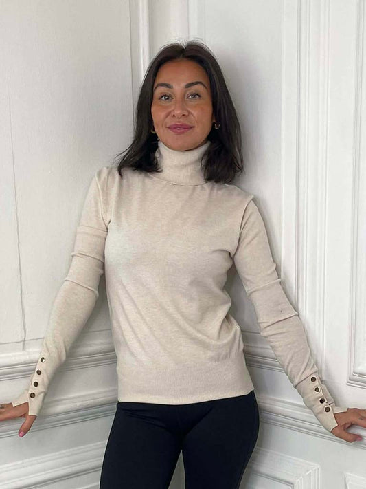 Gold Button Polo Knit - Stone