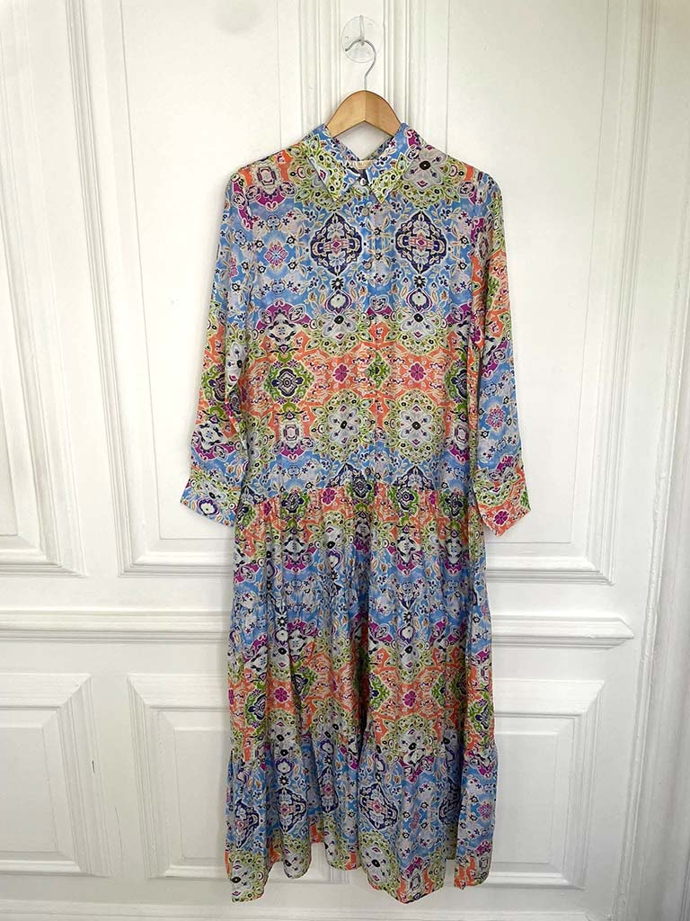 Malissa J Patchwork Tiered Dress - Blue