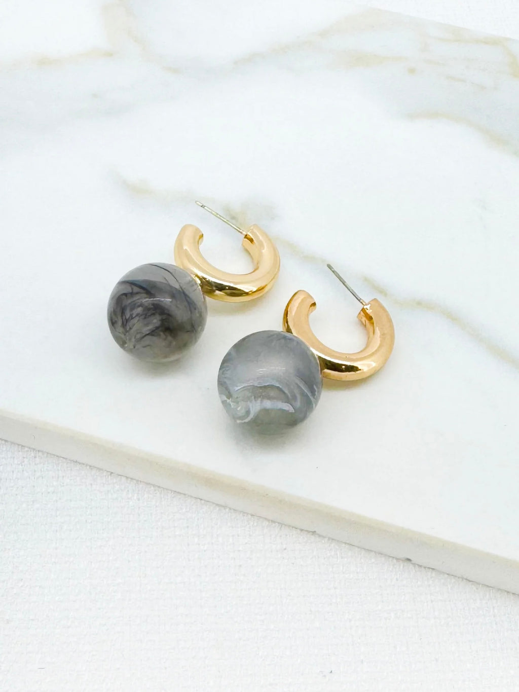 Envy Marble Globe Earrings - Gold