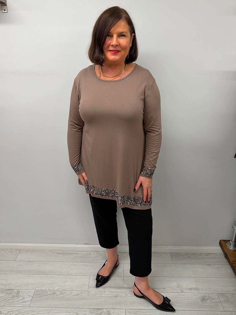 Malissa J Studded Swing Top - Latte