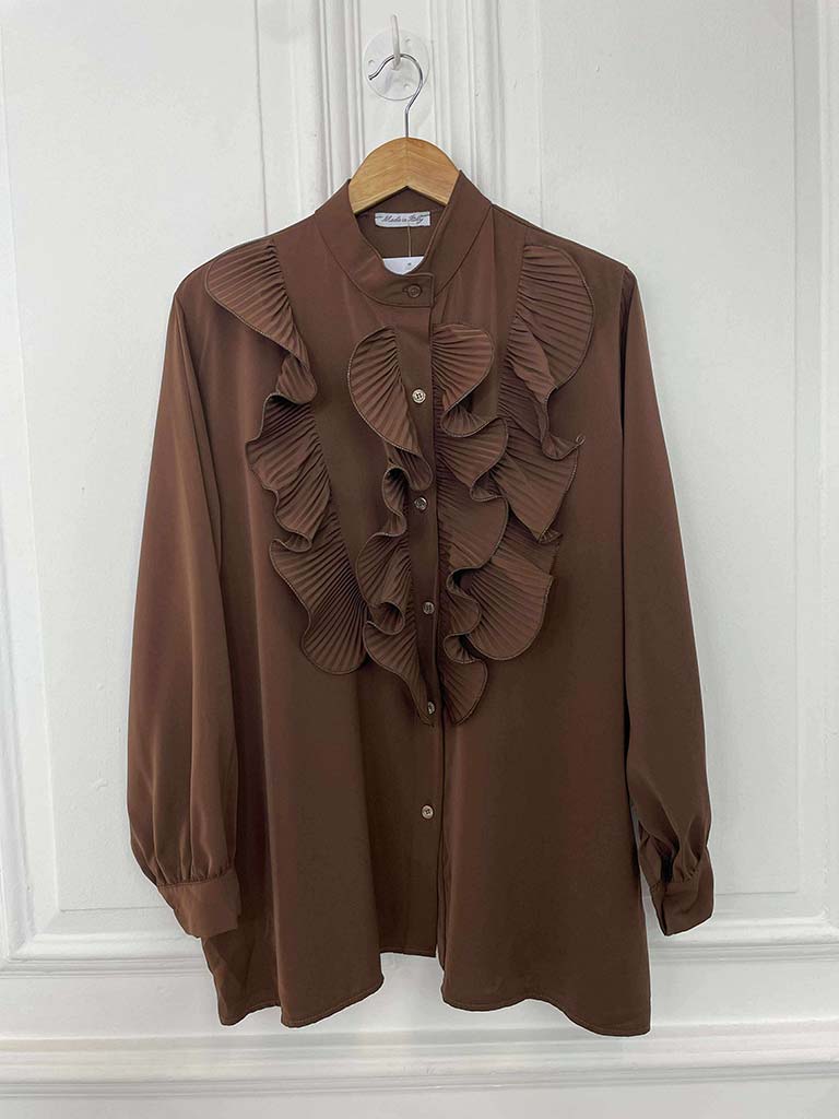 Plissé Ruffle Shirt - Chocolate