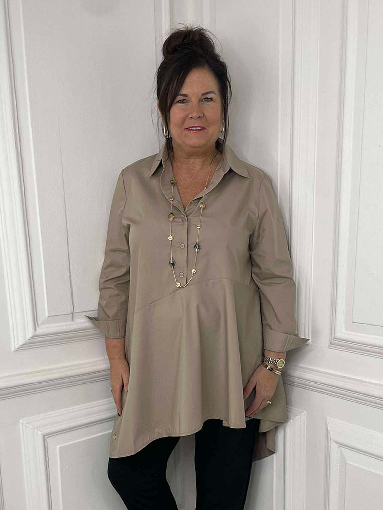 Malissa J Asymmetric A-Line Shirt - Sand