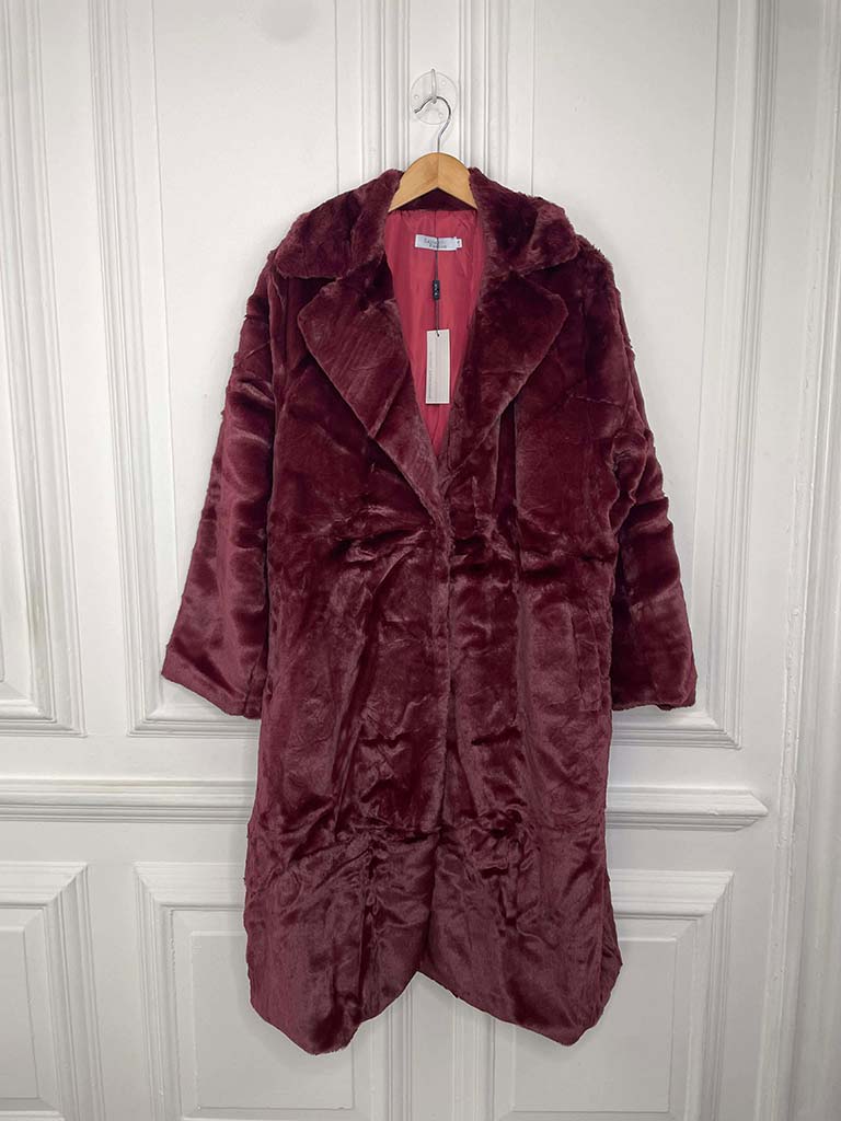 Luxe Faux Fur Long Coat - Burgundy