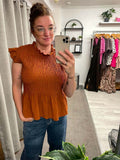 Shirred Frill Top - Tan