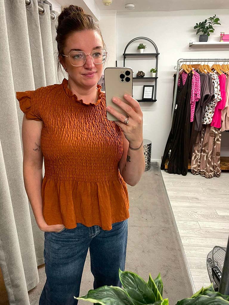 Shirred Frill Top - Tan