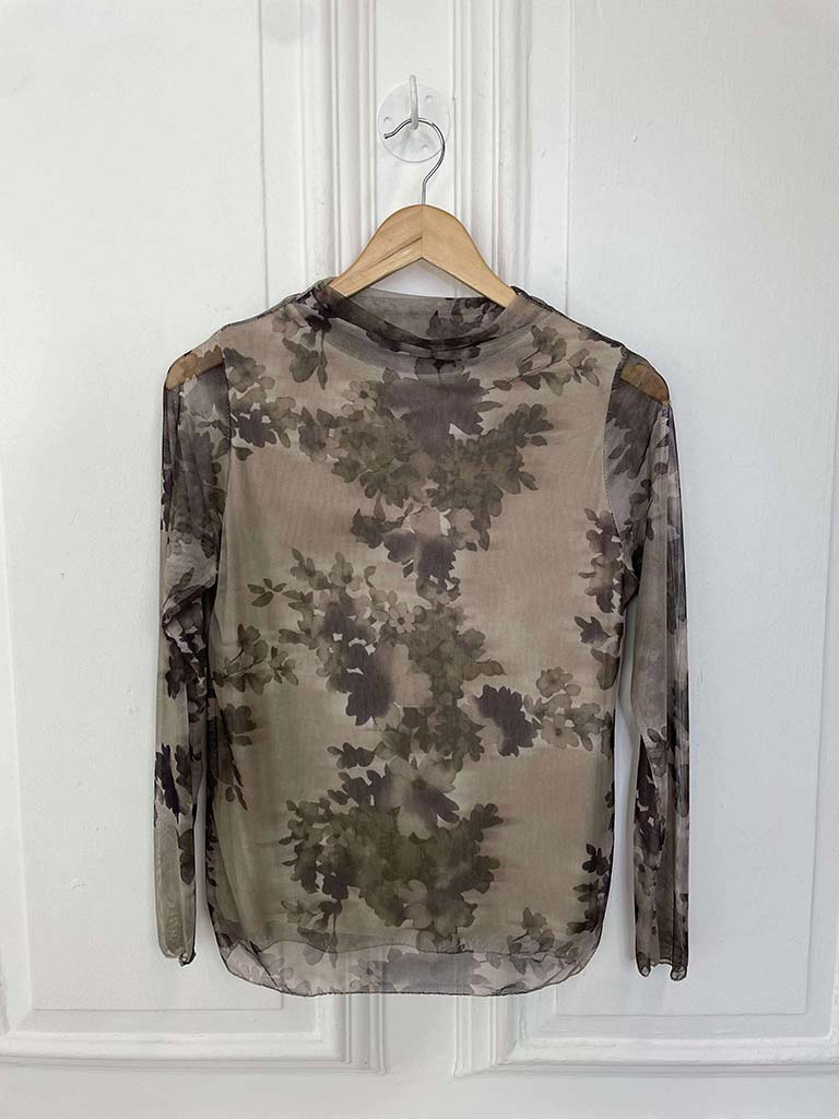 Watercolour Floral Mesh Top - Vintage Taupe