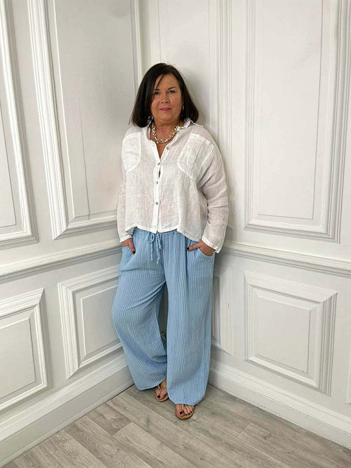 Linen Boxy Pocket Shirt - White