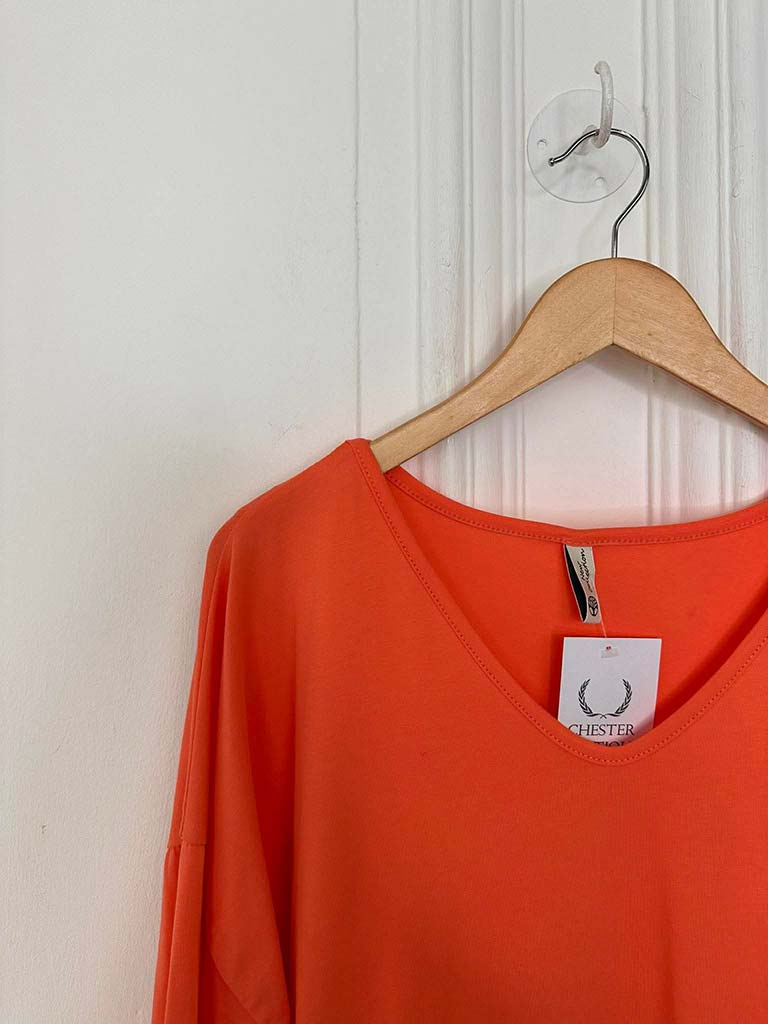 V-Neck Scooped Hem Top - Sorbet