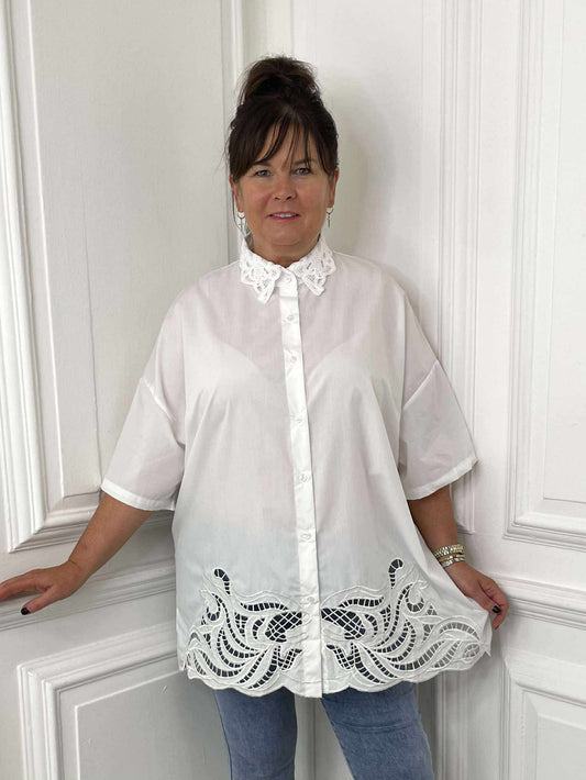 Broderie Anglaise Oversized Shirt - White