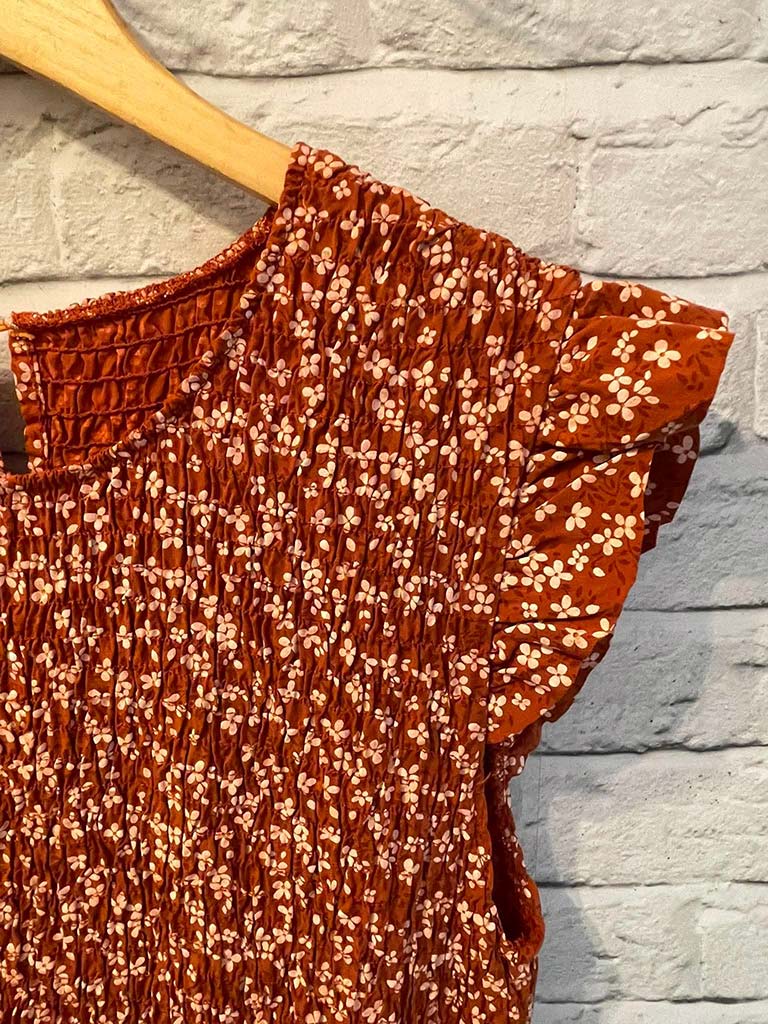 Ditsy Daisy Midi Dress - Rust