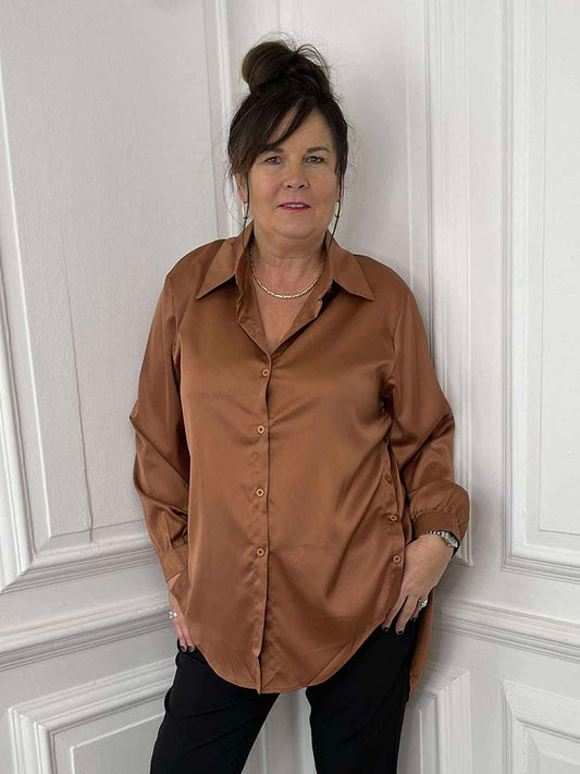 Luxe Silk Feel Shirt - Copper