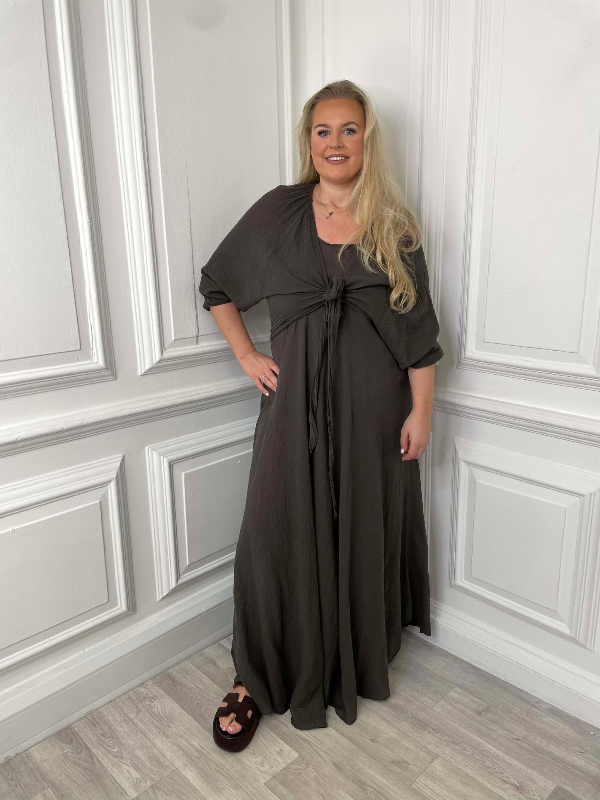 Waffle Tie Shrug - Chocolate