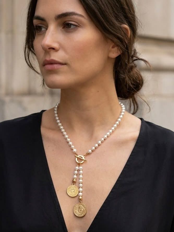 Envy Double Disc Necklace - Pearl & Gold