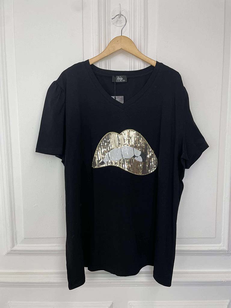 Sequin Lips Tee - Black