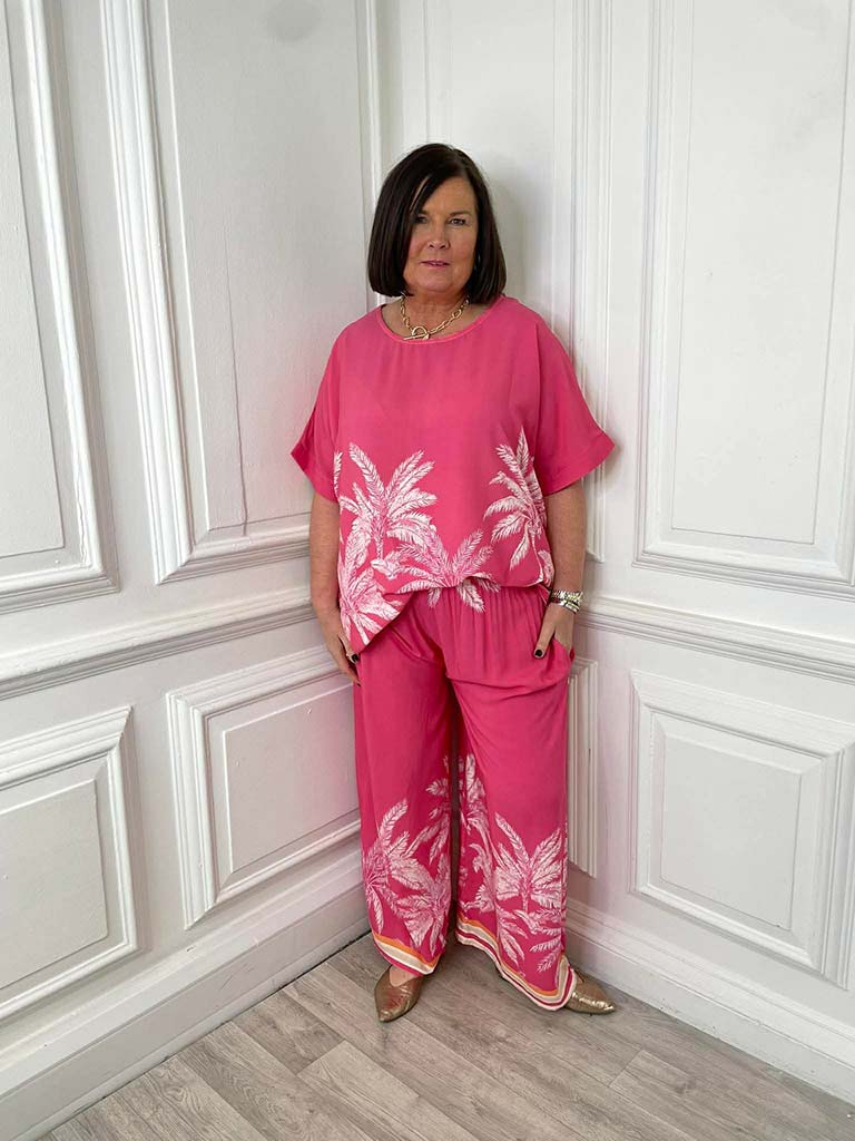 Palm Print Palazzos - Pink