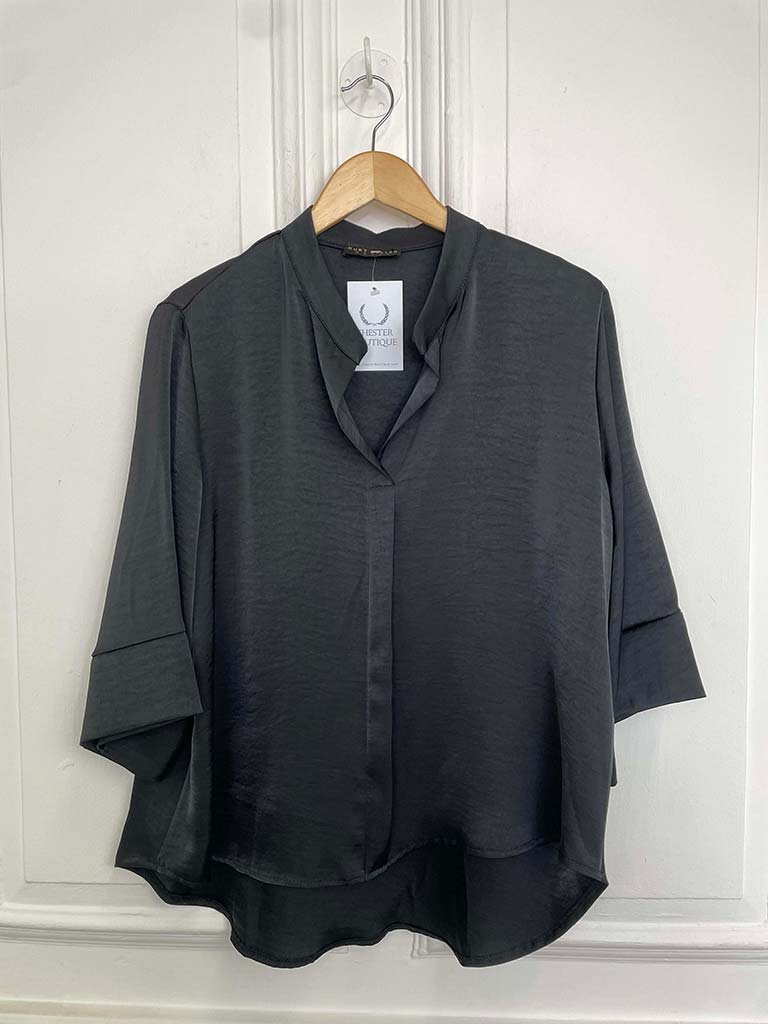 Silk Feel Mandarin Blouse - Black