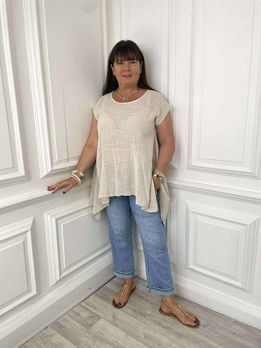Vintage Cotton Handkerchief Top - Stone