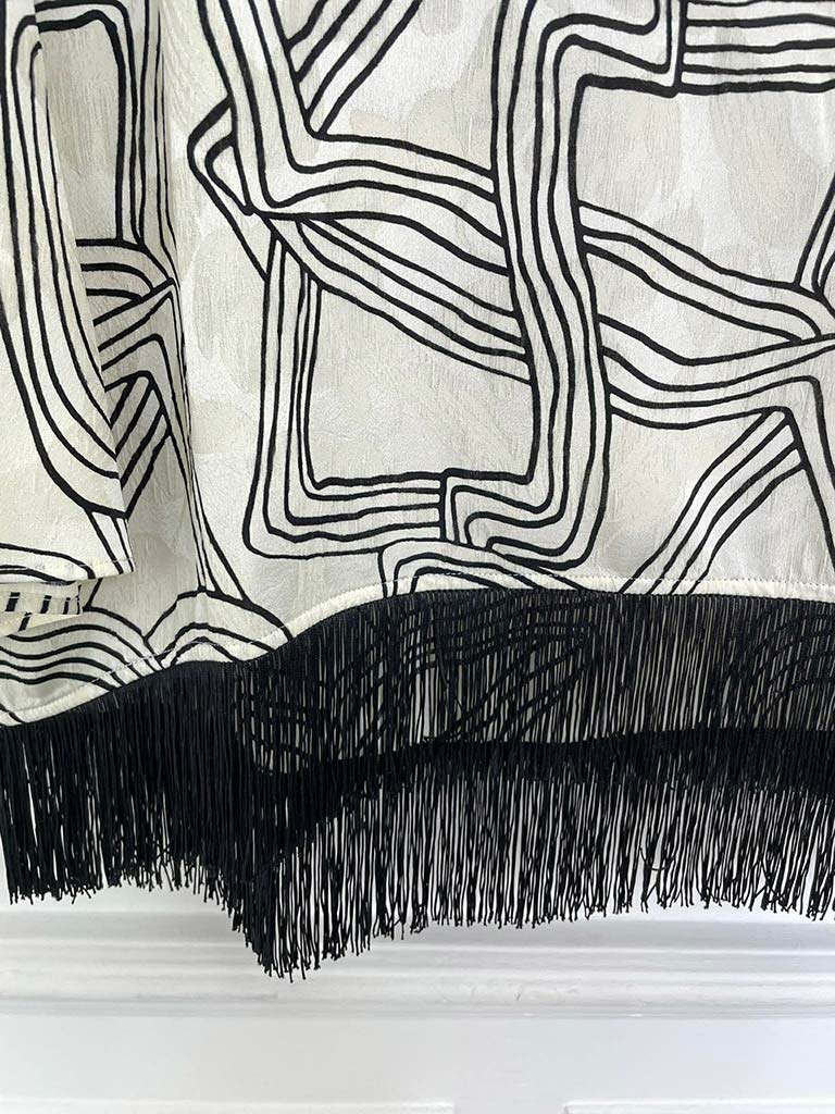 Malissa J Abstract Fringed Top - Ecru