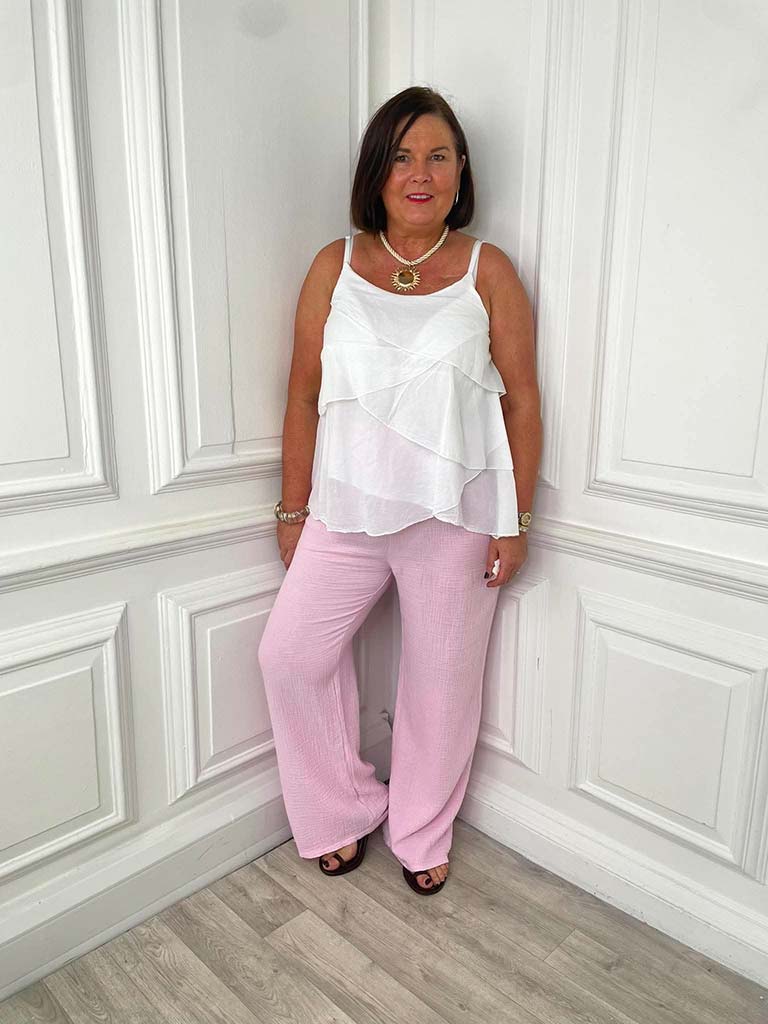 Cloud Cotton Wide Leg Trousers - Petal