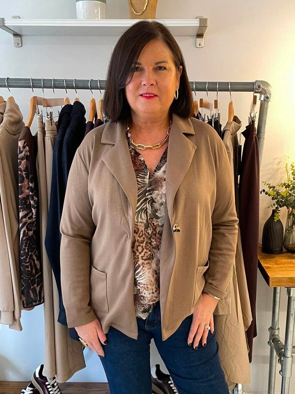 Malissa J Jersey Split Side Blazer - Coffee