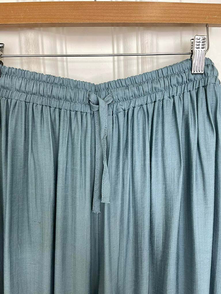 Wide Leg Drawstring Trousers - Airforce Blue