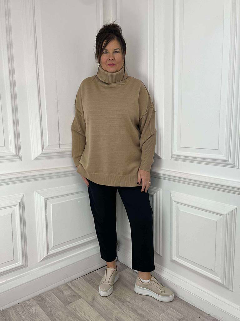 Malissa J Exposed Seam Polo Knit - Camel