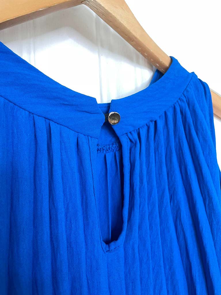 Pleated Flower Midi Dress - Cobalt