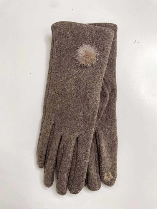 Faux Fur Pom Pom Gloves - Mocha