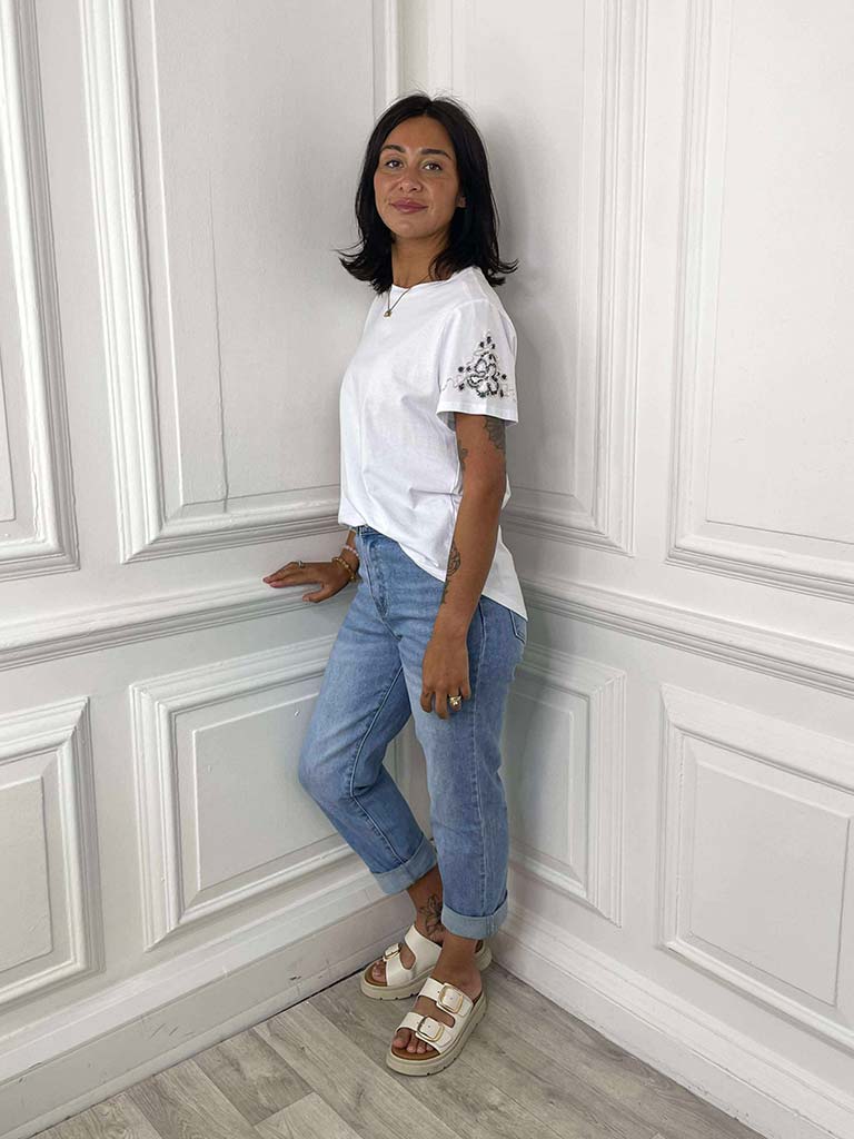 Beaded Daisy Sleeve Tee